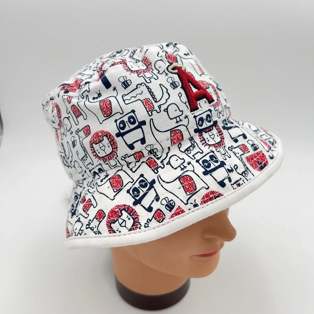 New Era Youth Los Angeles Angels Bucket Hat White AOP Cartoon Print Cotton Cap